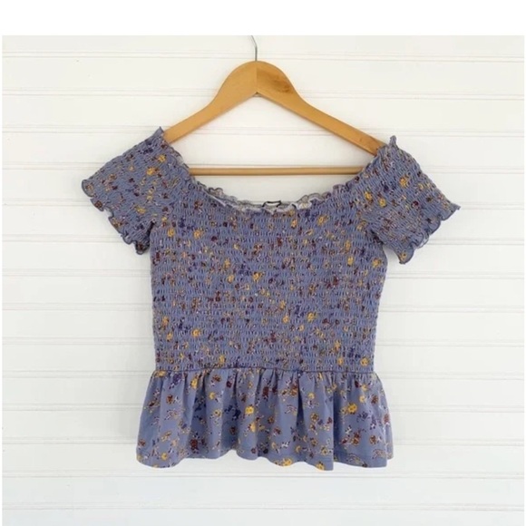 American Eagle Outfitters Blue and Purple Ruffled Peplum Blouse - Picture 2 of 3